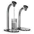 Modern Dual Stainless Steel Water Faucets With Flowing Water Into Glass Cup