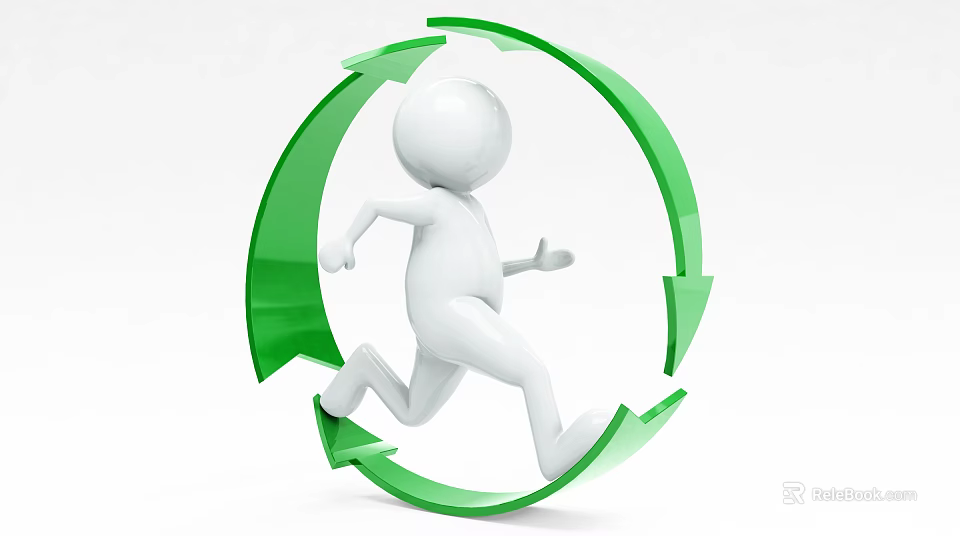 Human Figure Running Within Green Circular Arrows For Sustainable Cycle 3d model