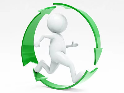 Human Figure Running Within Green Circular Arrows For Sustainable Cycle 3d model