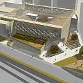 Modern Library Building With Unique Geometric Roof Greenery And Pedestrian Open Space