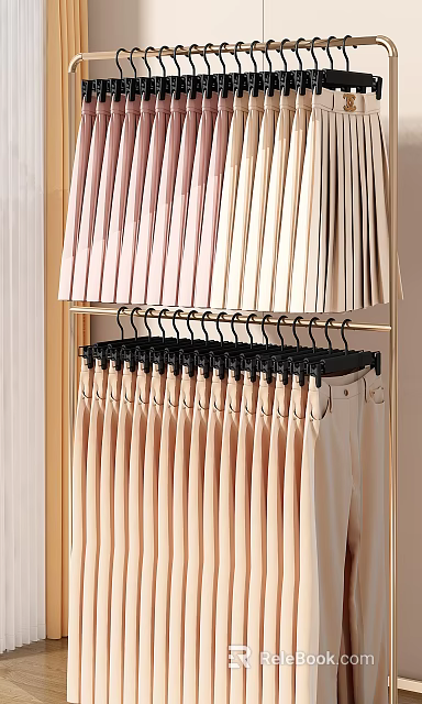 Pastel Colored Clothes Hanging On Black Hangers In Organized Wardrobe Interior Design 3d model 