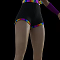 Woman In Black Bodysuit With Heart Design Rainbow Stripes Purple Arm Sleeves And Colorful Socks