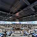 Spacious Modern Exhibition Hall Interior Design With Circular Layout Comfortable Seats And Digital Screens