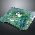 Modern 3D Terrain Model With Central White Building And Green Landscape Roads