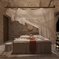 Spa Sauna Room Interior With Massage Bed White Canopy And Aromatherapy Elements