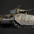 Military Tank With Camouflage Paint Turret Machine Gun Long Cannon And Heavy Tracks