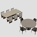 Modern Minimalist Dining Table Set With Rectangular Table Round Table And Light Colored Chairs 3d model