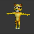 Cute Cartoon Tiger Character With Big Eyes Yellow Body Black Stripes And Open Arms