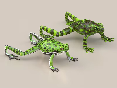 Two Green Spotted Reptiles In Distinct Poses 3d model