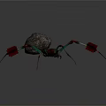 Mechanical Spider Device with Long Legs and Red Square Ends and Stone Like Metallic Body