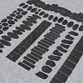 Black Stepping Stones With Various Shapes On Gray Ground Surface 3d model