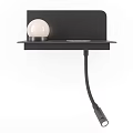 Modern Minimalist Wall Lamp with Black Metal Frame White Spherical Lampshade and Shelf