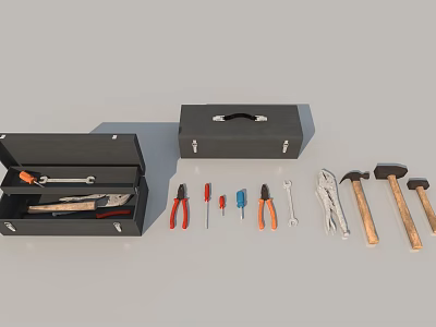 Hardware tools repair screwdriver hammer tool box pliers wrench 3d model