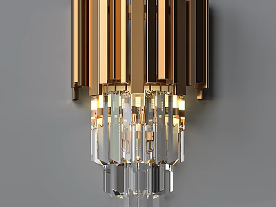 Elegant Golden Wall Sconce With Vertical Brass Strips And Crystal Pendants Illuminated 3d model