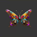 Intricate Decorative Butterfly With Colorful Wings Gears Gemstone And Metallic Accents