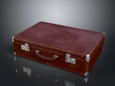 Vintage Brown Leather Suitcase With Leather Handle Metal Latches And Corner Brackets 3d model
