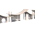 Modern Pergola Design With Curved Roof Wooden Structure And Circular Elements