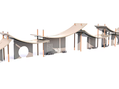 Modern Pergola Design With Curved Roof Wooden Structure And Circular Elements 3d model