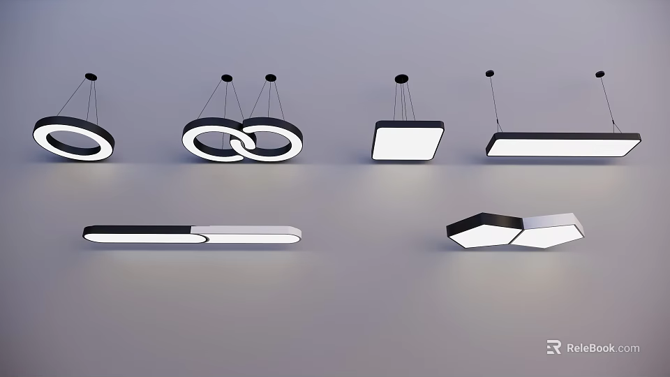 Modern Chandeliers with Circular Square and Rectangular Geometric Designs in Black and White 3d model 