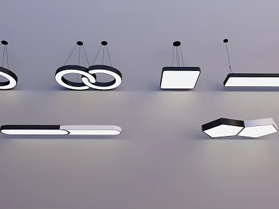 Modern Chandeliers with Circular Square and Rectangular Geometric Designs in Black and White 3d model