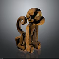 Wooden Monkey Sculpture With Curved Tail And Detailed Texture On Smooth Surface