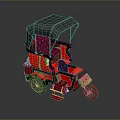 Red Vintage Three Wheeled Rickshaw With Black Canopy And Red Leather Seats