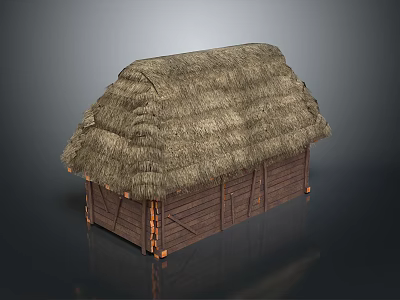 Traditional Thatched Roof Building With Wooden Walls And Rustic Design Elements 3d model