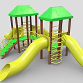 Outdoor Children Playground Equipment With Green Canopies Yellow Slides And Stairs