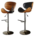 Modern Design Bar Stools With Wooden Back And Black Seat On Metallic Adjustable Stand