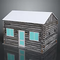 Traditional Log Cabin With White Roof Blue Door And Glass Windows