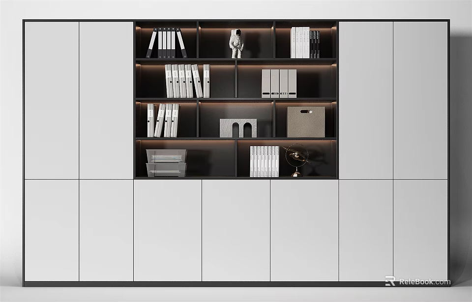 Modern Bookcase Interior Design With Shelves Books And Decorative Ornaments 3d model 