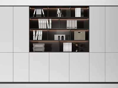 Modern Bookcase Interior Design With Shelves Books And Decorative Ornaments 3d model