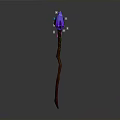 Enchanting Magic Staff With Purple Crystal Brown Wooden Shaft And Green Decorations