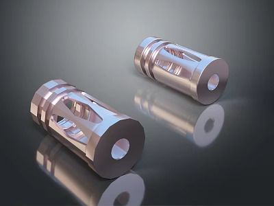 Automotive Parts Two Silver Metal Cylindrical Components With Hollow Out Design 3d model