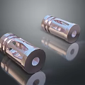 Automotive Parts Two Silver Metal Cylindrical Components With Hollow Out Design