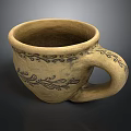 Handcrafted Traditional Earthenware Mug With Intricate Floral Patterns And Curved Handle