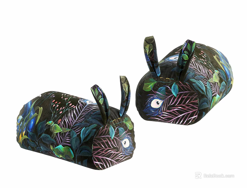 Decorative Rabbit Shaped Pillows With Colorful Leaves And Eye Patterns For Home Decor 3d model 