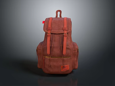 Fashionable Brown Leather Backpack With Adjustable Shoulder Straps Top Handle And Side Pockets 3d model