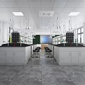 Modern Laboratory Interior Design With Spacious Lab Benches Hanging Lights And Cabinets 3d model