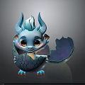 Cute Blue Baby Dragon Emerging From Broken Egg Shell With Big Eyes And Horns