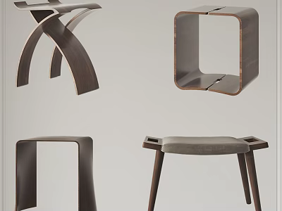 Various Modern Wooden Stool Designs With Cross Legs Square Frame And Padded Seat 3d model