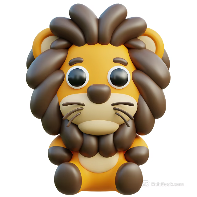 3D Cartoon Lion Plush Toy with Yellow Body Brown Mane and Big Eyes Cute Design 3d model 