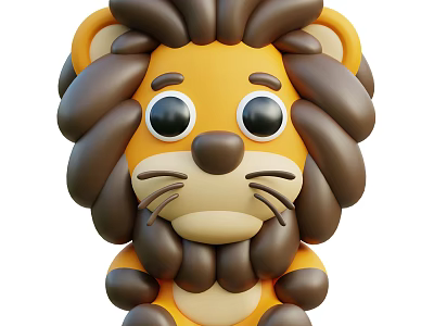 3D Cartoon Lion Plush Toy with Yellow Body Brown Mane and Big Eyes Cute Design 3d model