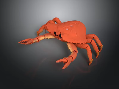 Orange Crab Figurine With Large Claws And Segmented Legs On Dark Surface 3d model