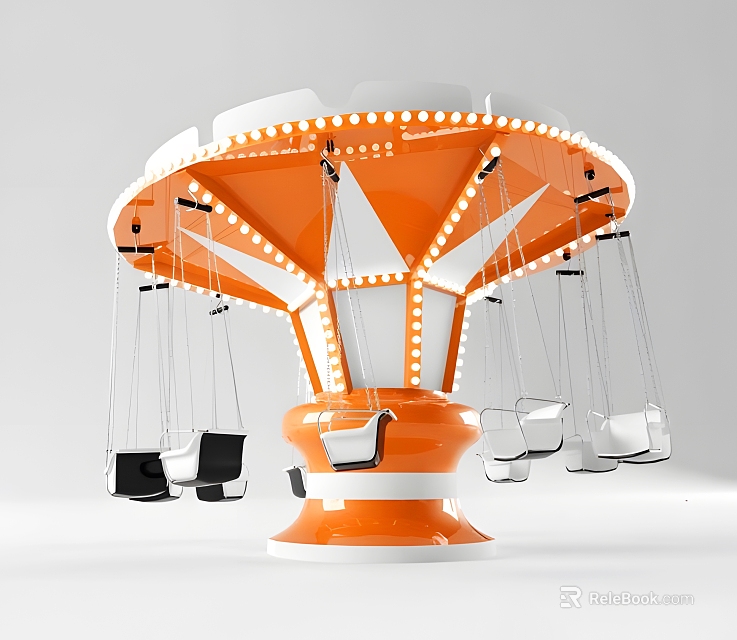 Colorful Orange And White Playground Swing Ride With Hanging Seats And Illuminated Top For Kids 3d model 