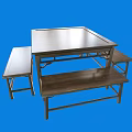 Simple Modern Wooden Dining Table Set With Two Benches Sturdy Design 3d model
