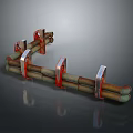 Detailed Mechanical Metal Pipe Structure With Red Brackets And Components Design 3d model