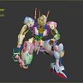 Futuristic Robot Character With Detailed Mechanical Design White Blue Red Crouching Pose