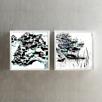 New Chinese Landscape Painting Black and White Living Room Water Jiangnan Decoration Painting 3d model