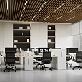 Modern Public Office Space With Wood Slat Ceiling Workstations Ergonomic Chairs And Natural Light